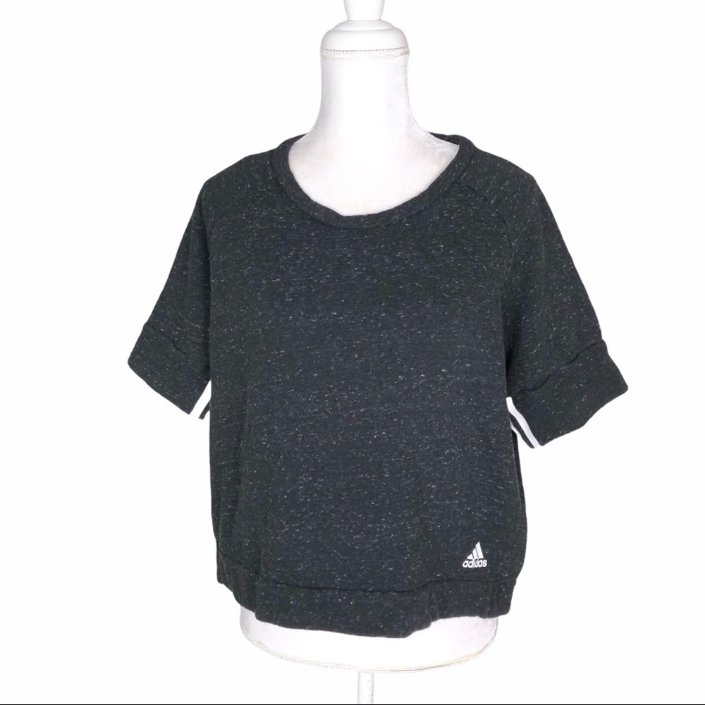 Adidas sweatshirt pullover three-stripe short sleeves black white large